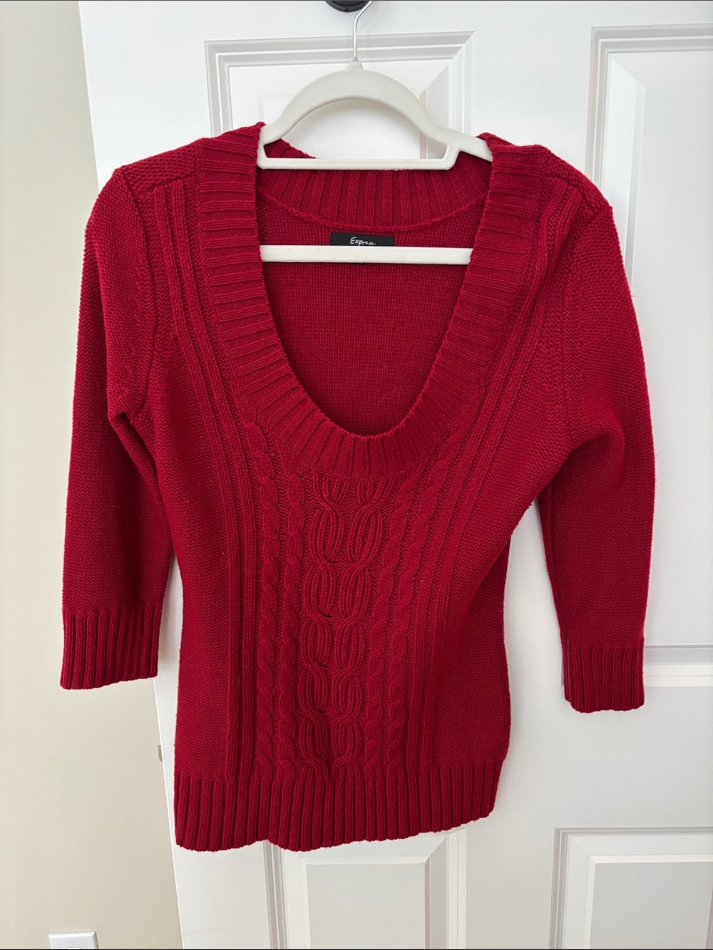 Express Red Cable V-Neck Sweater